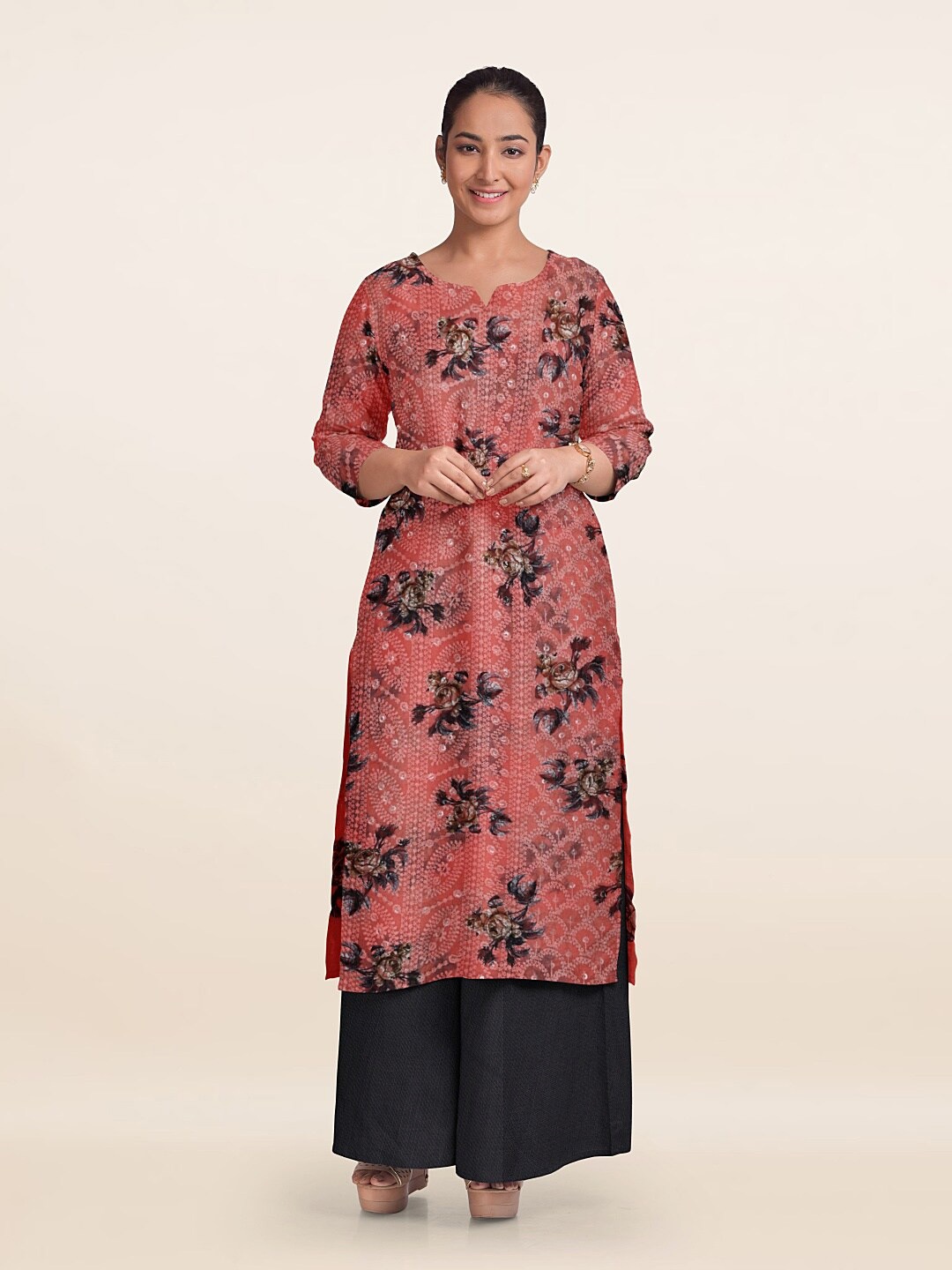 

Pothys Printed Unstitched Dress Material, Peach