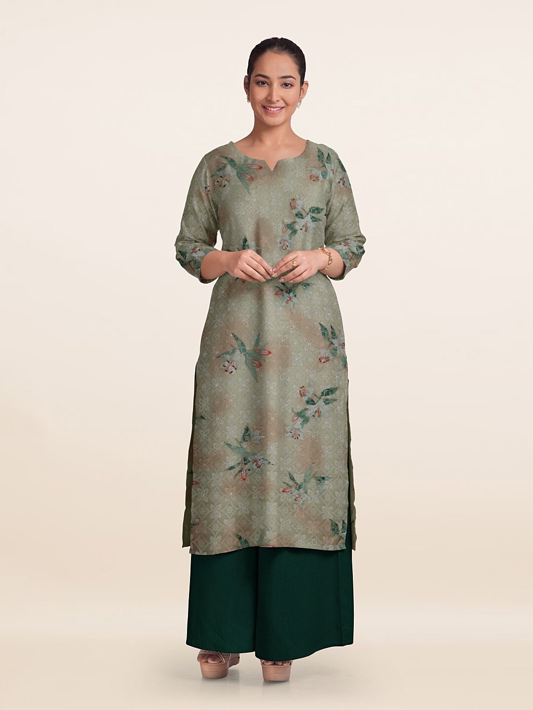 

Pothys Printed Unstitched Dress Material, Cream