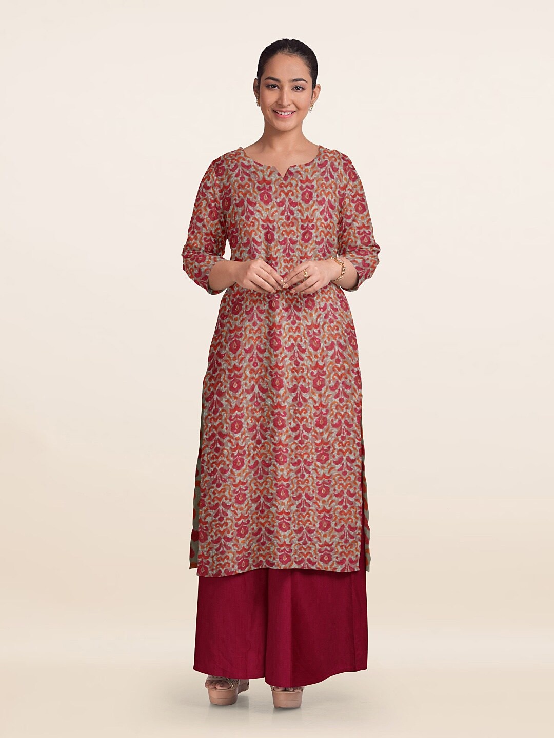 

Pothys Printed Unstitched Dress Material, Maroon