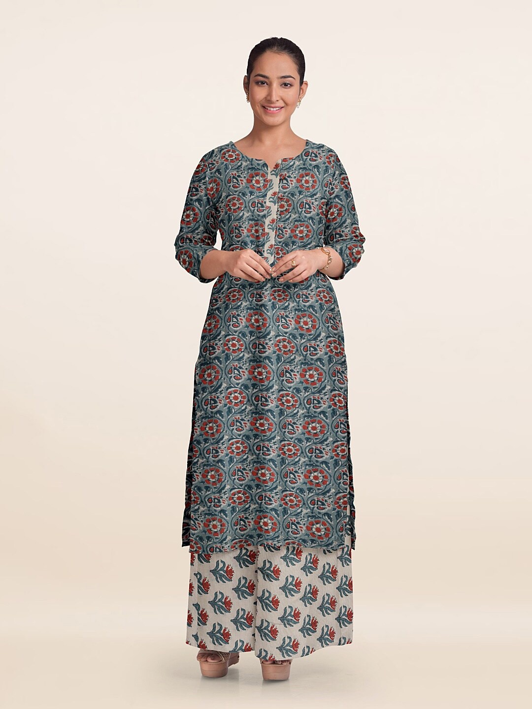 

Pothys Printed Unstitched Dress Material, Blue