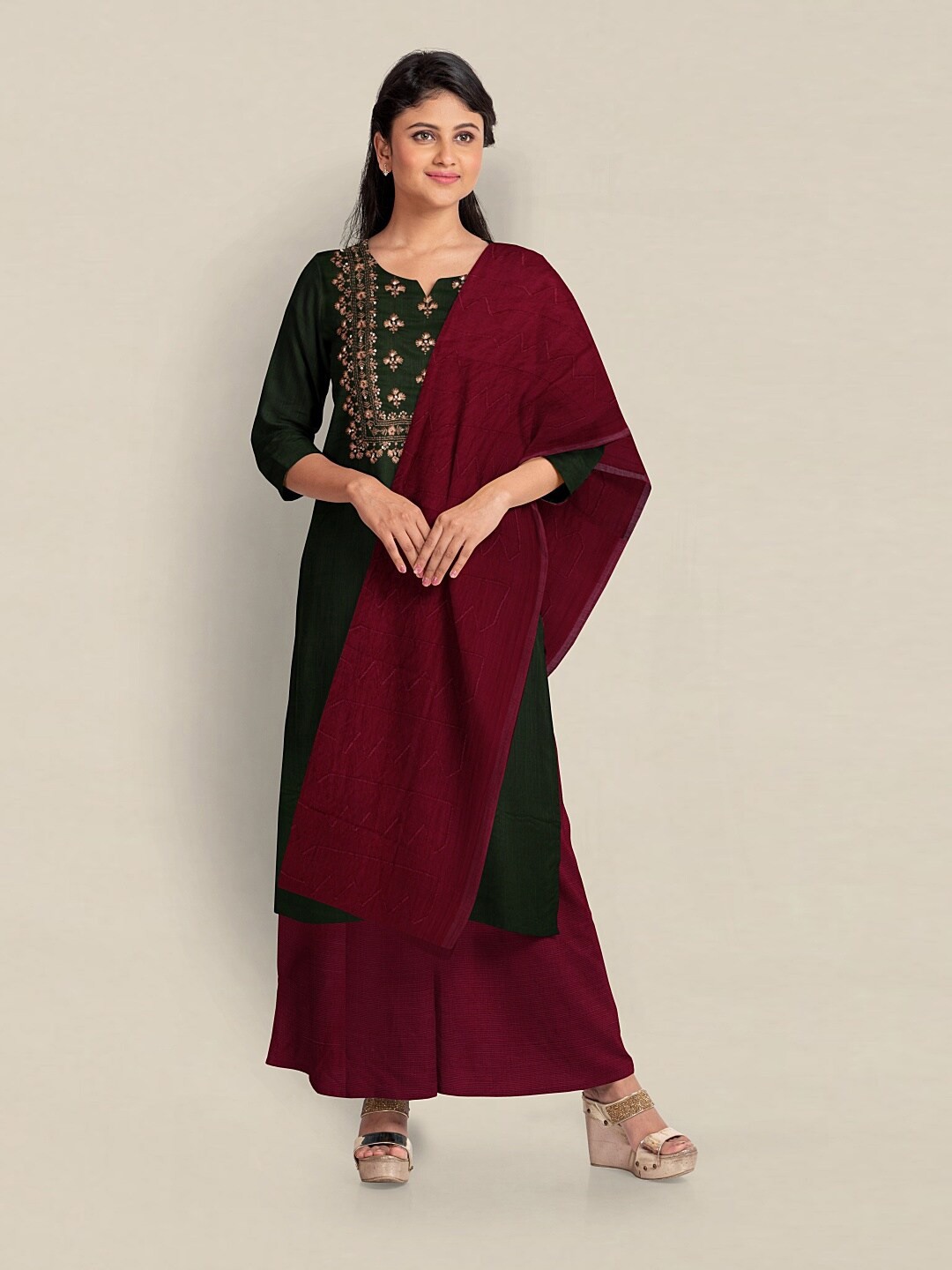 

Pothys Embroidered Unstitched Dress Material, Green