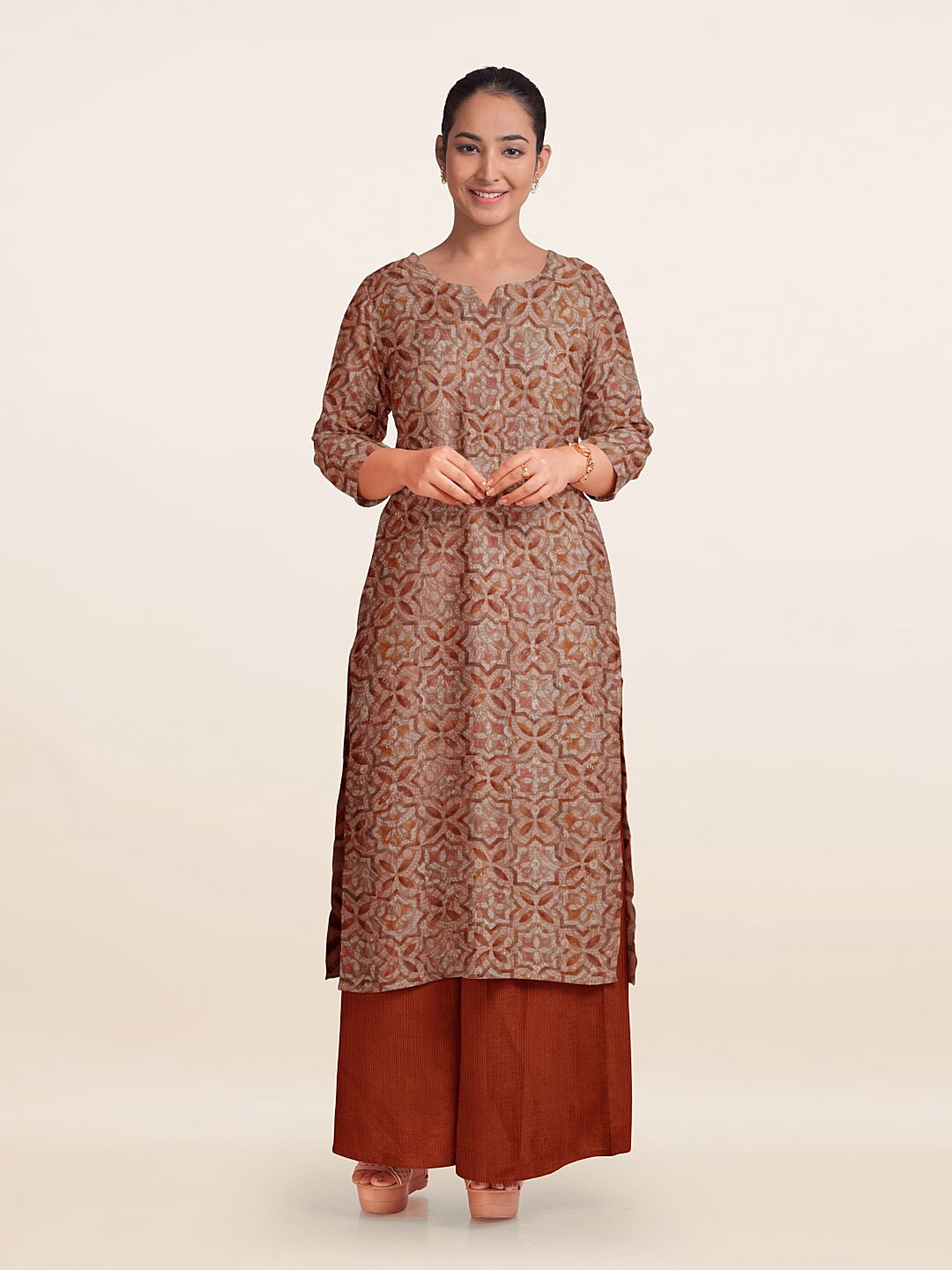 

Pothys Printed Unstitched Dress Material, Cream