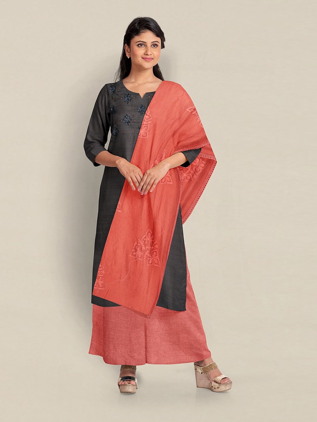 

Pothys Unstitched Dress Material, Brown