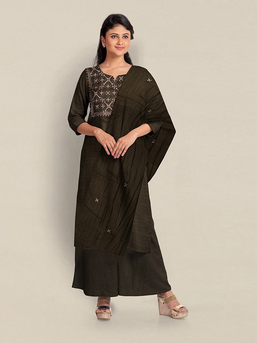 

Pothys Sequinned Unstitched Dress Material, Brown