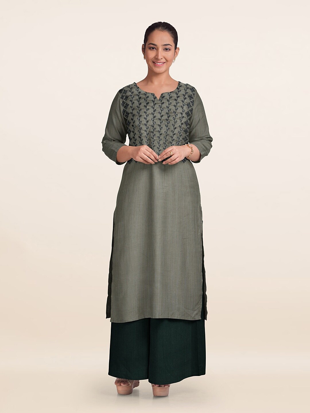 

Pothys Sequinned Unstitched Dress Material, Grey