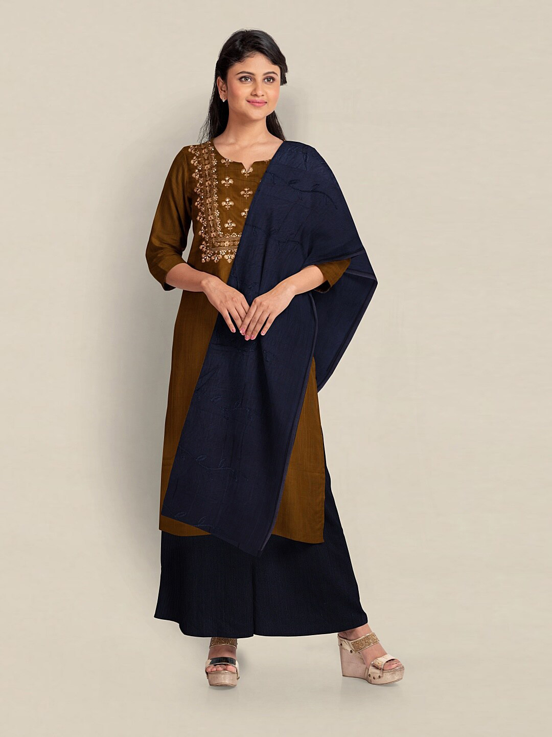 

Pothys Unstitched Dress Material, Brown