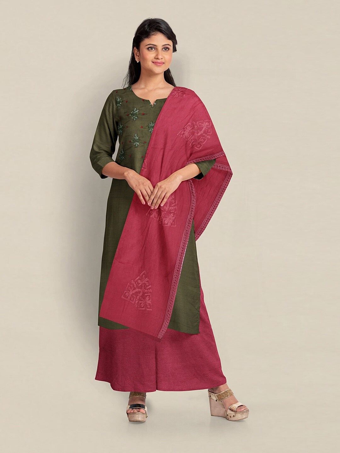 

Pothys Unstitched Dress Material, Green
