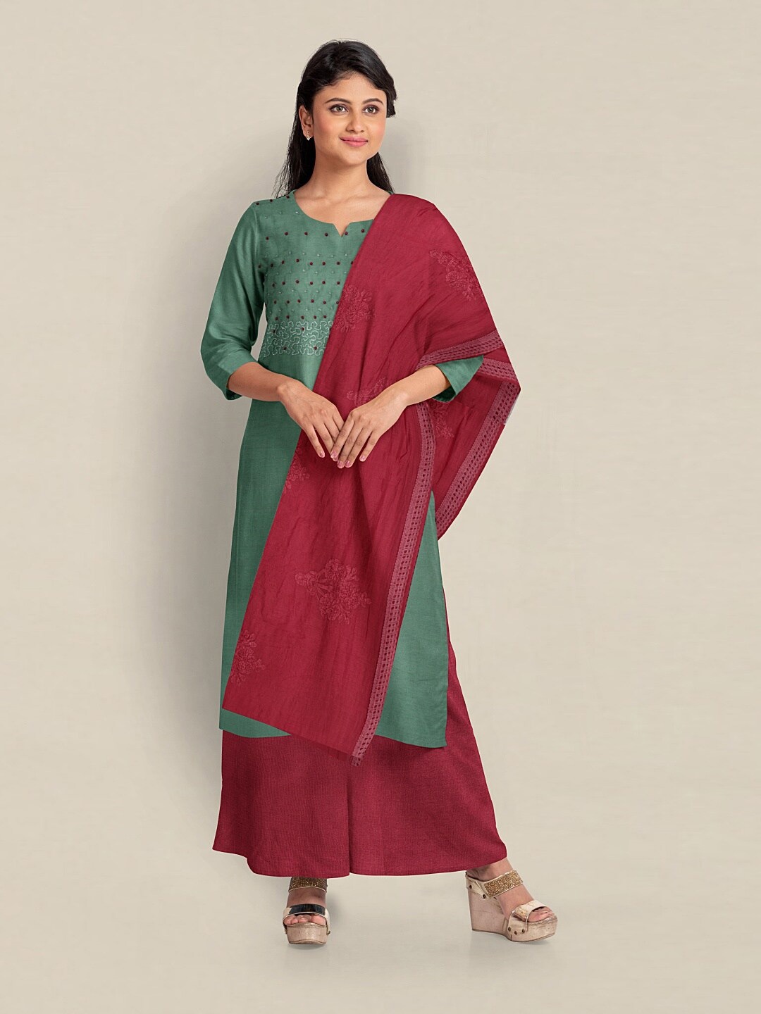 

Pothys Unstitched Dress Material, Green