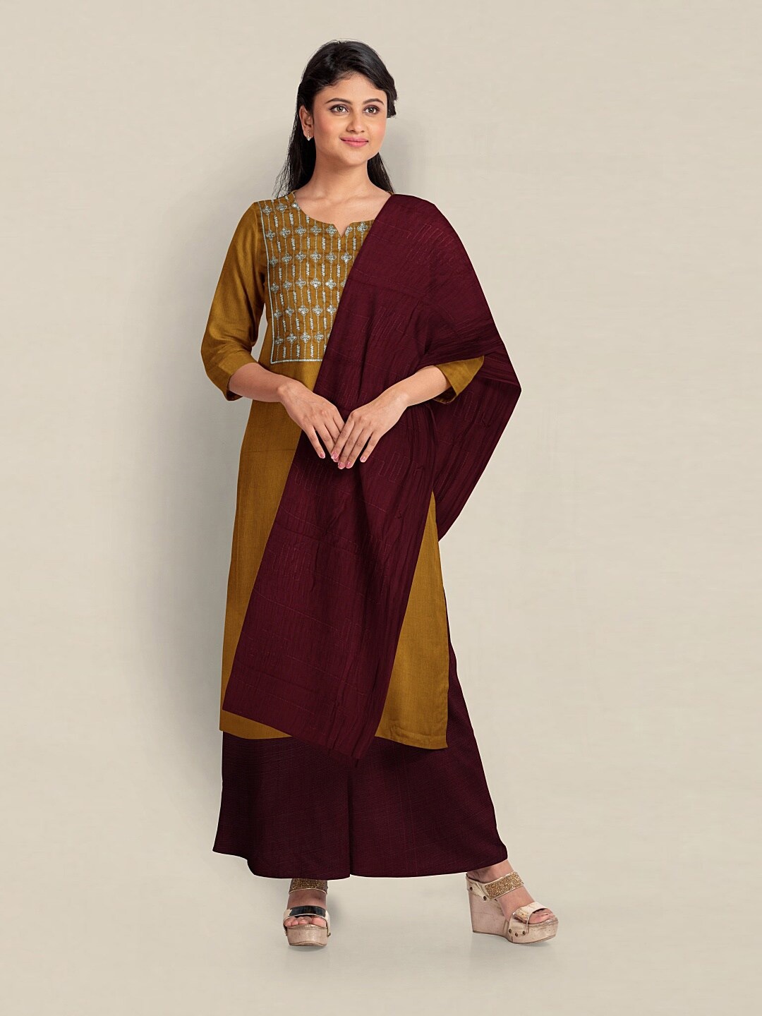 

Pothys Embroidered Unstitched Dress Material, Mustard