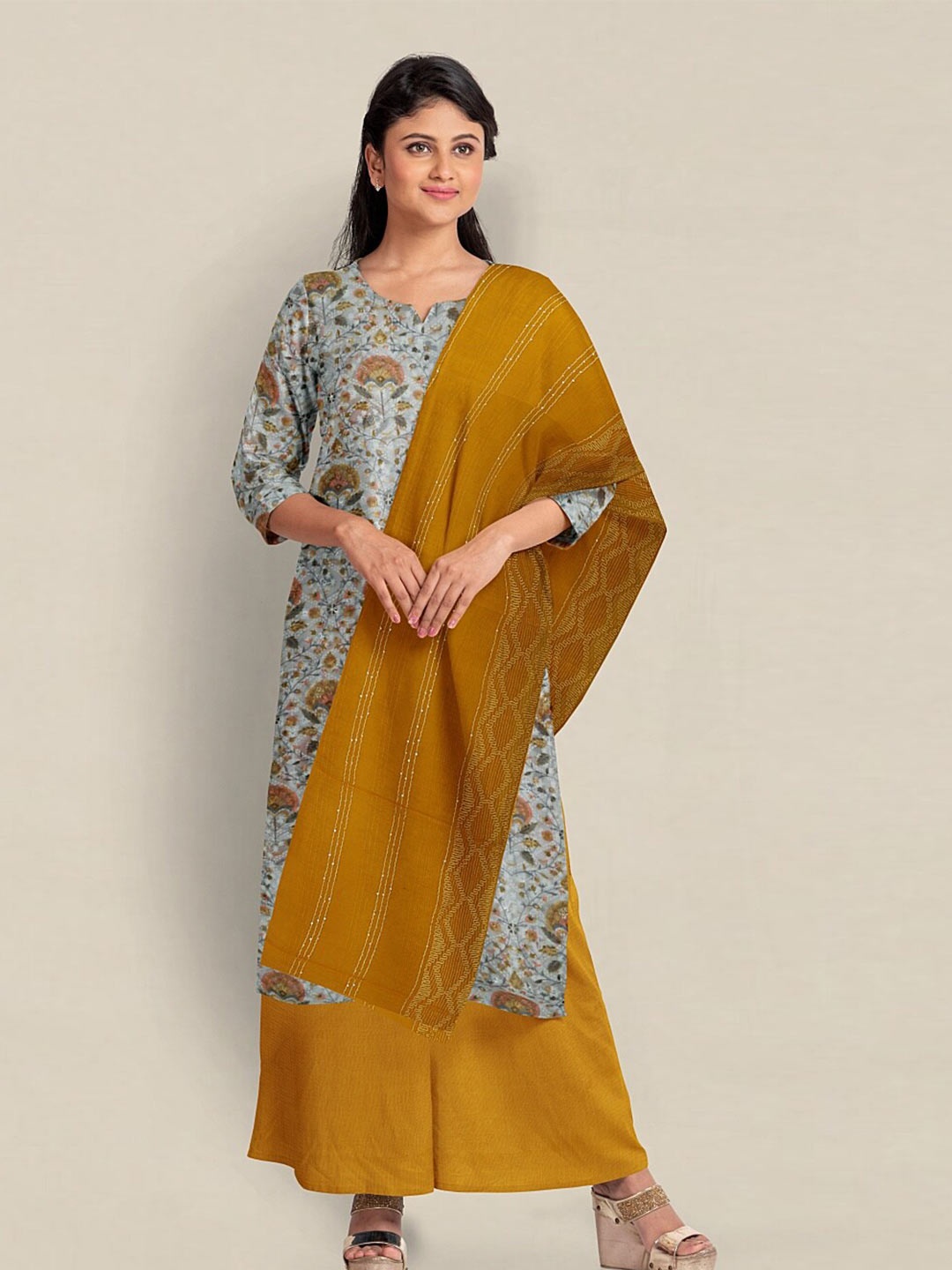 

Pothys Printed Unstitched Dress Material, Cream
