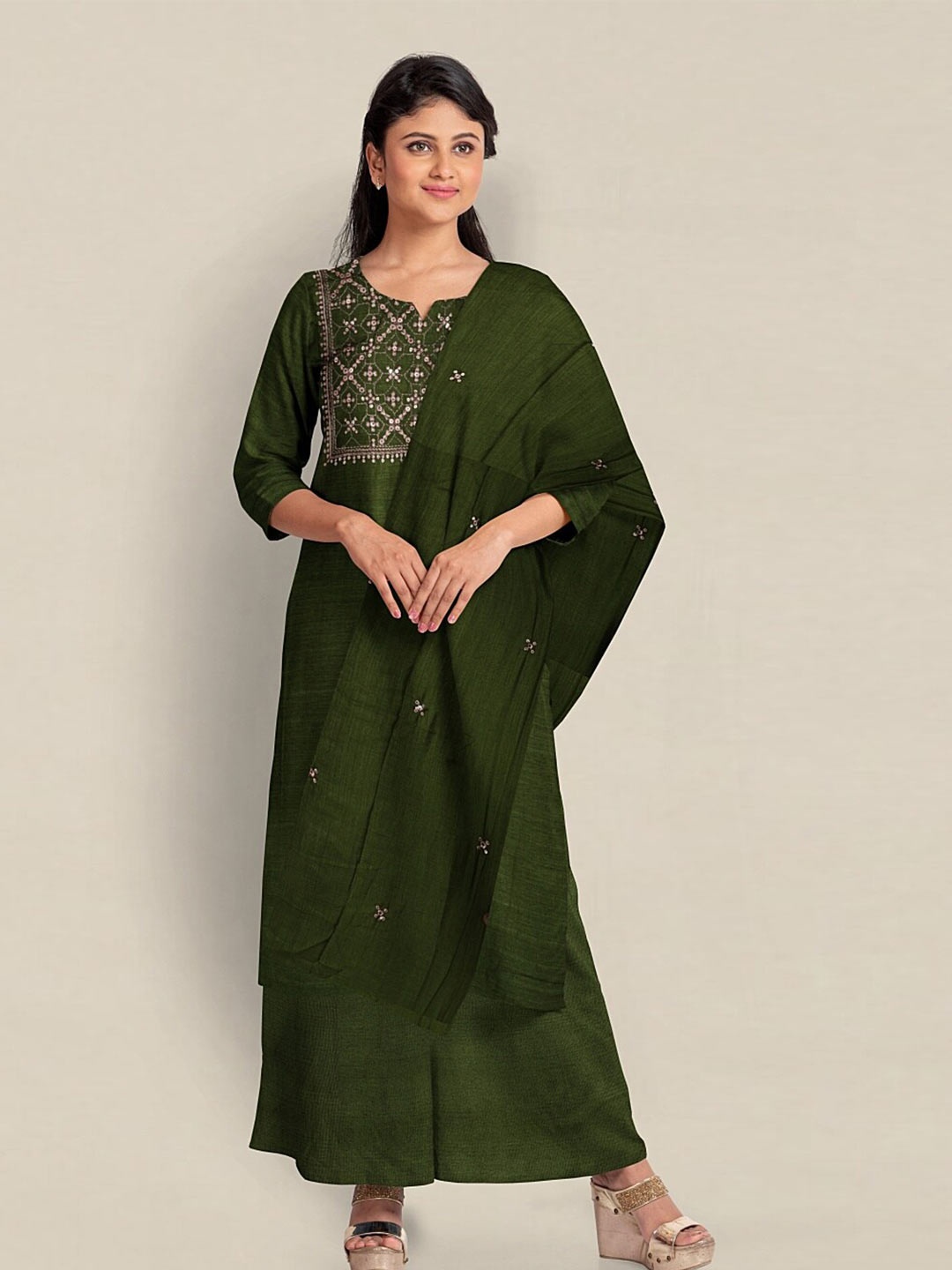 

Pothys Embroidered Unstitched Dress Material, Green