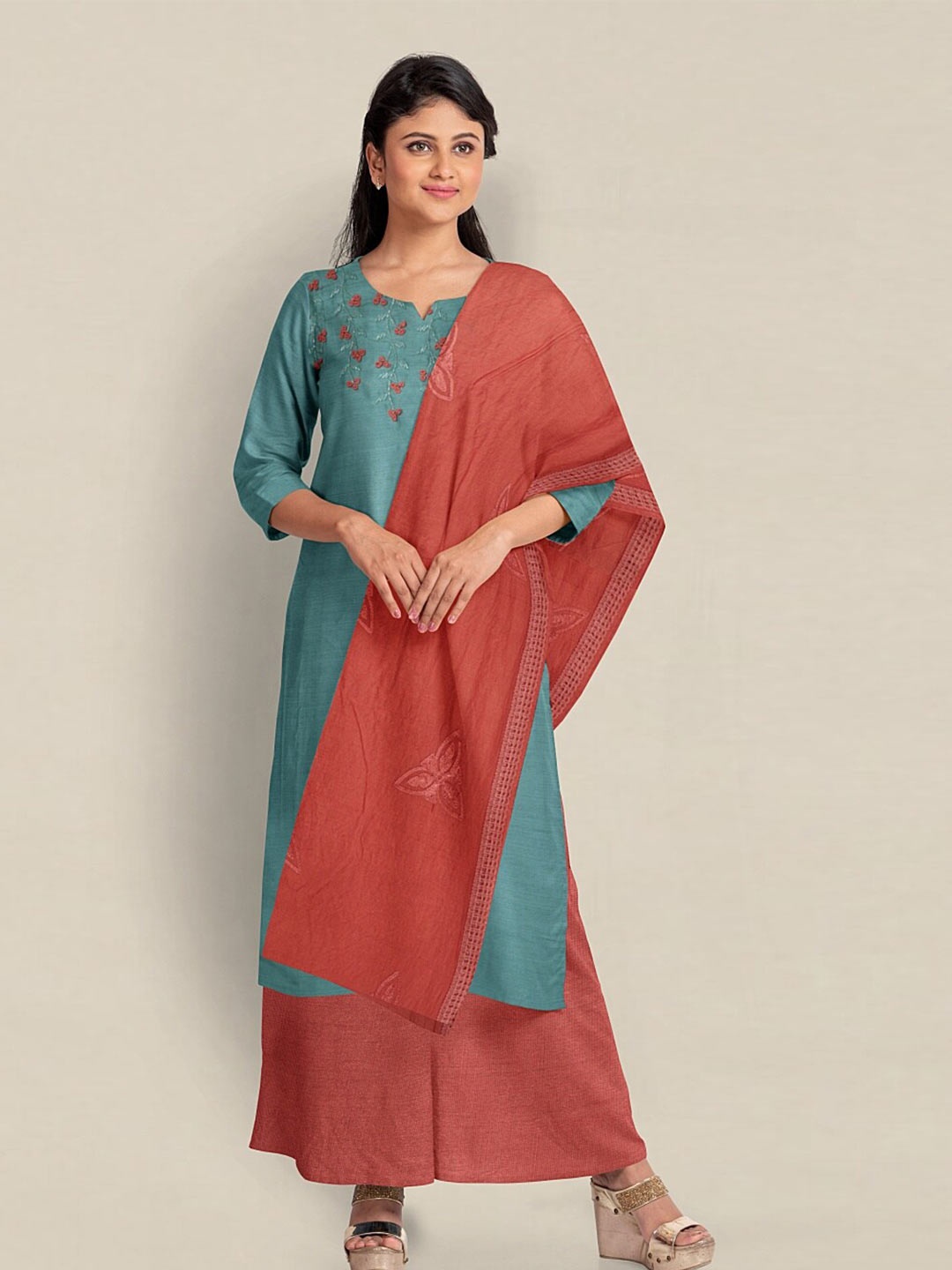 

Pothys Embroidered Unstitched Dress Material, Blue