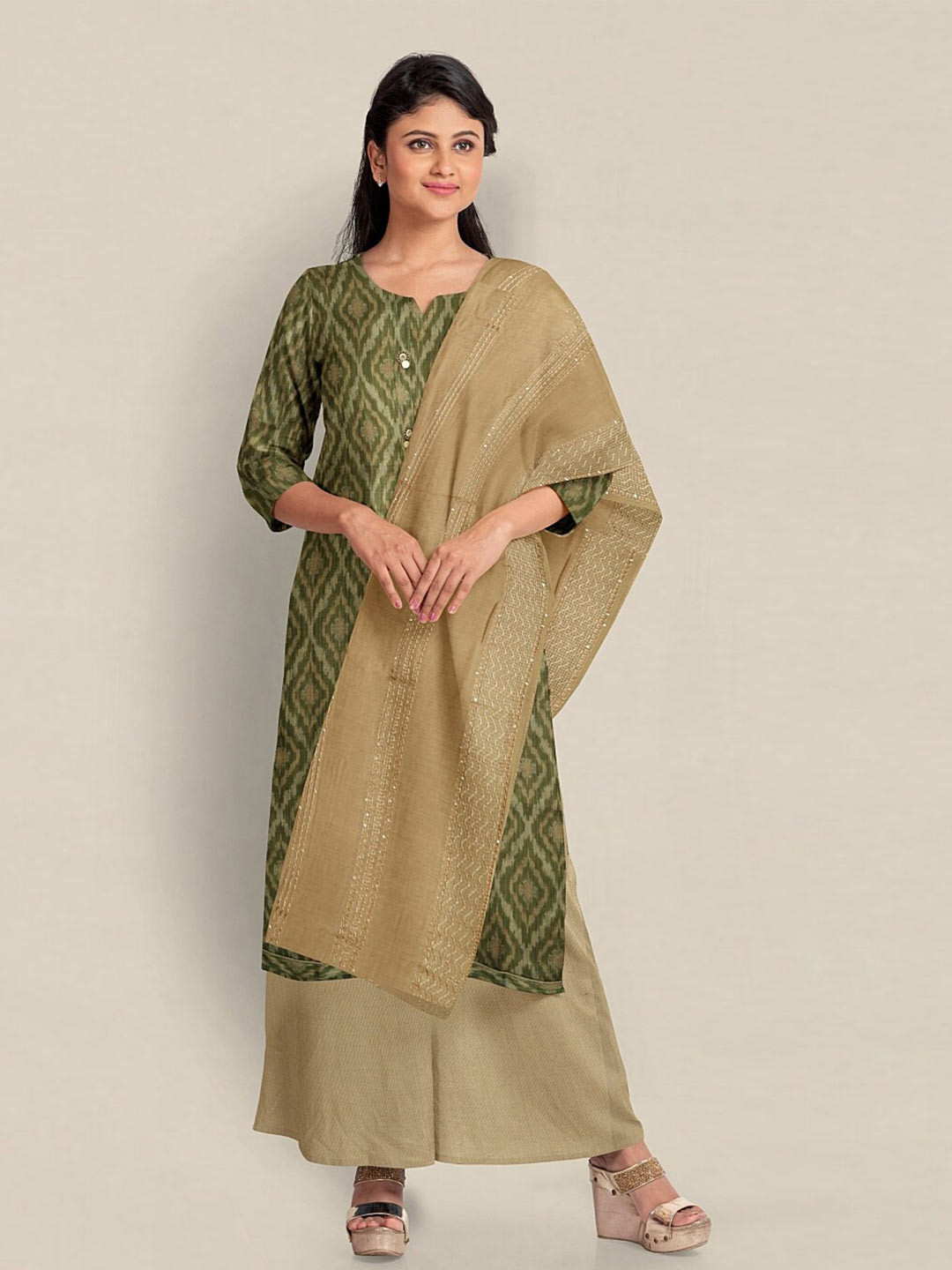 

Pothys Printed Unstitched Dress Material, Green