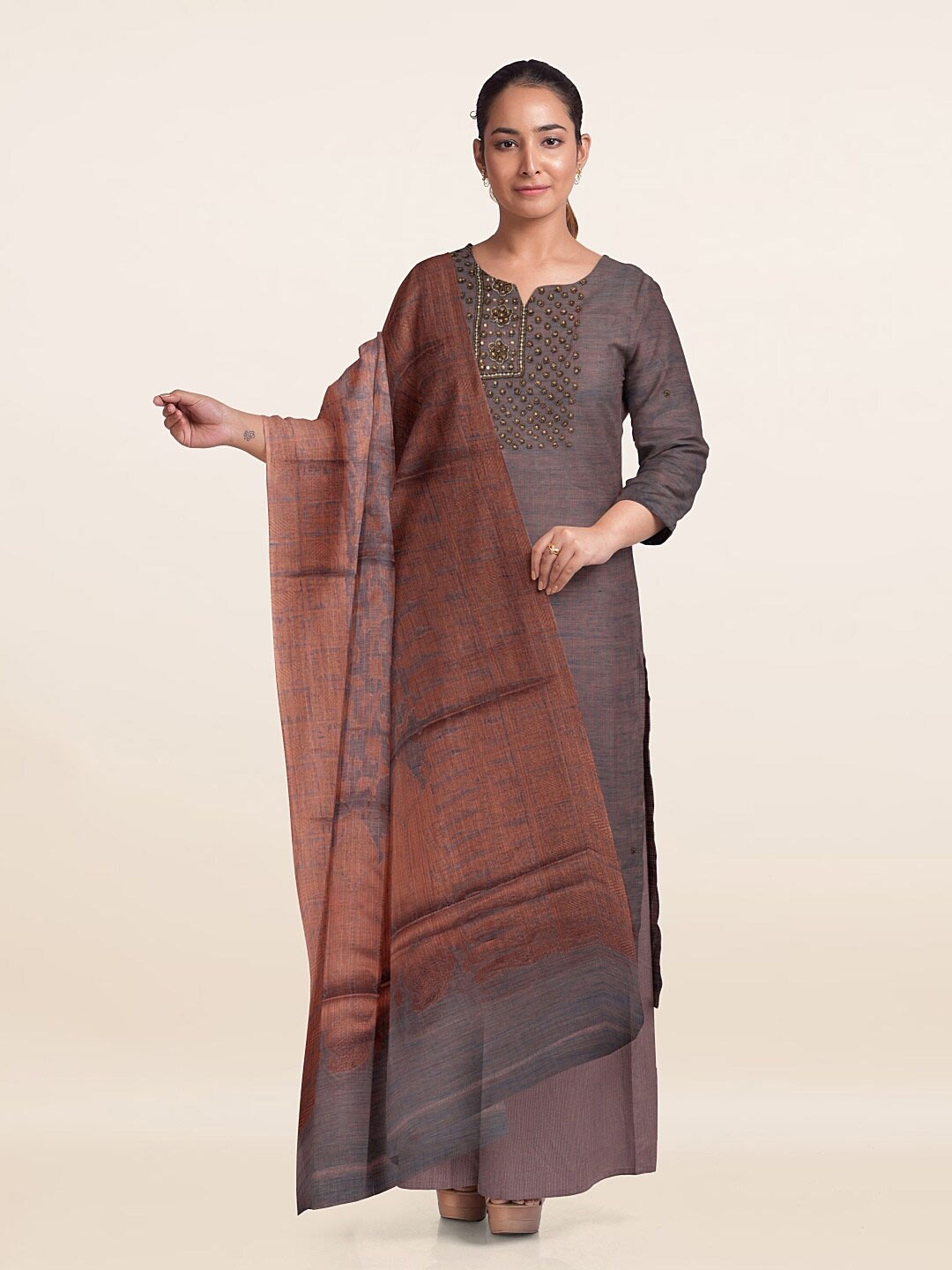 

Pothys Printed Unstitched Dress Material, Purple