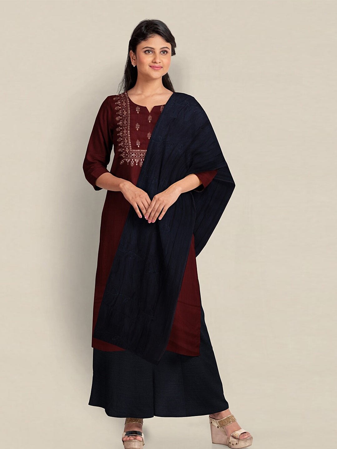 

Pothys Printed Unstitched Dress Material, Brown