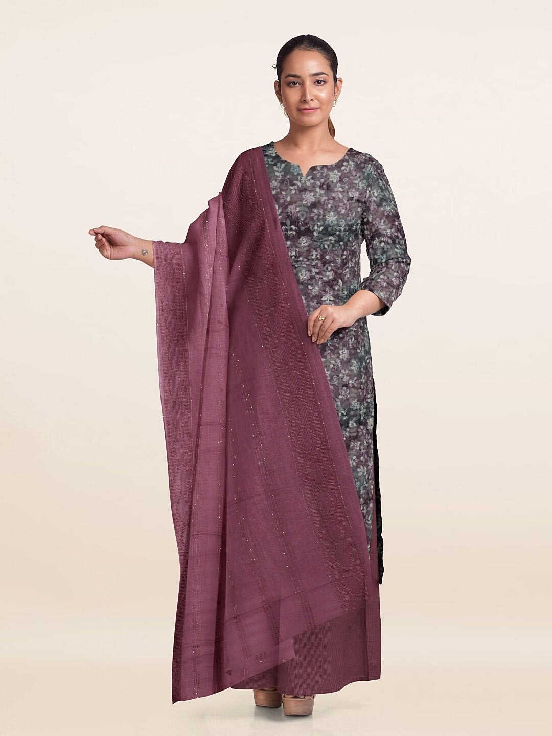 

Pothys Printed Unstitched Dress Material, Purple