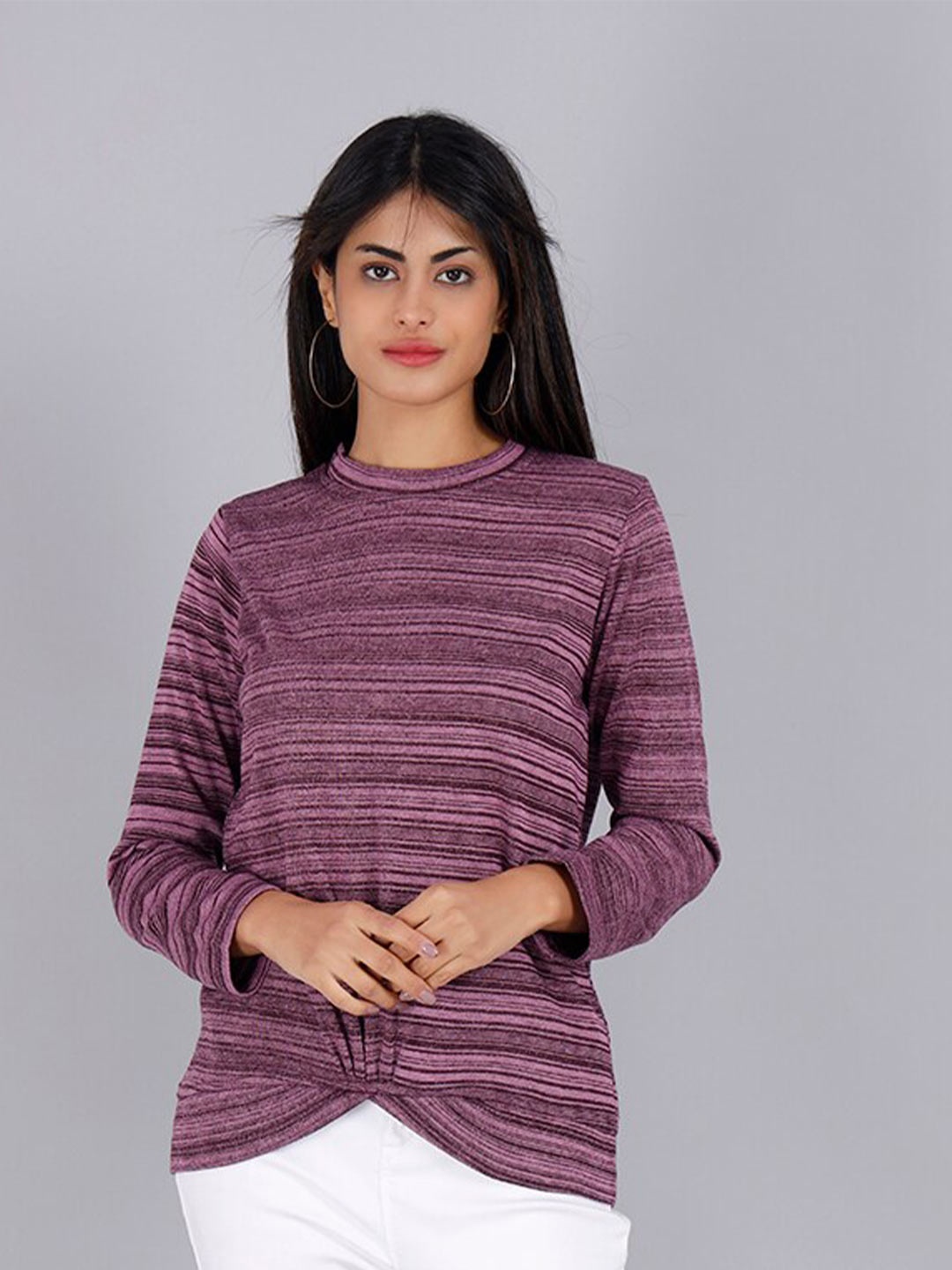 

KEIKO Women Striped Acrylic Pullover Sweater, Purple