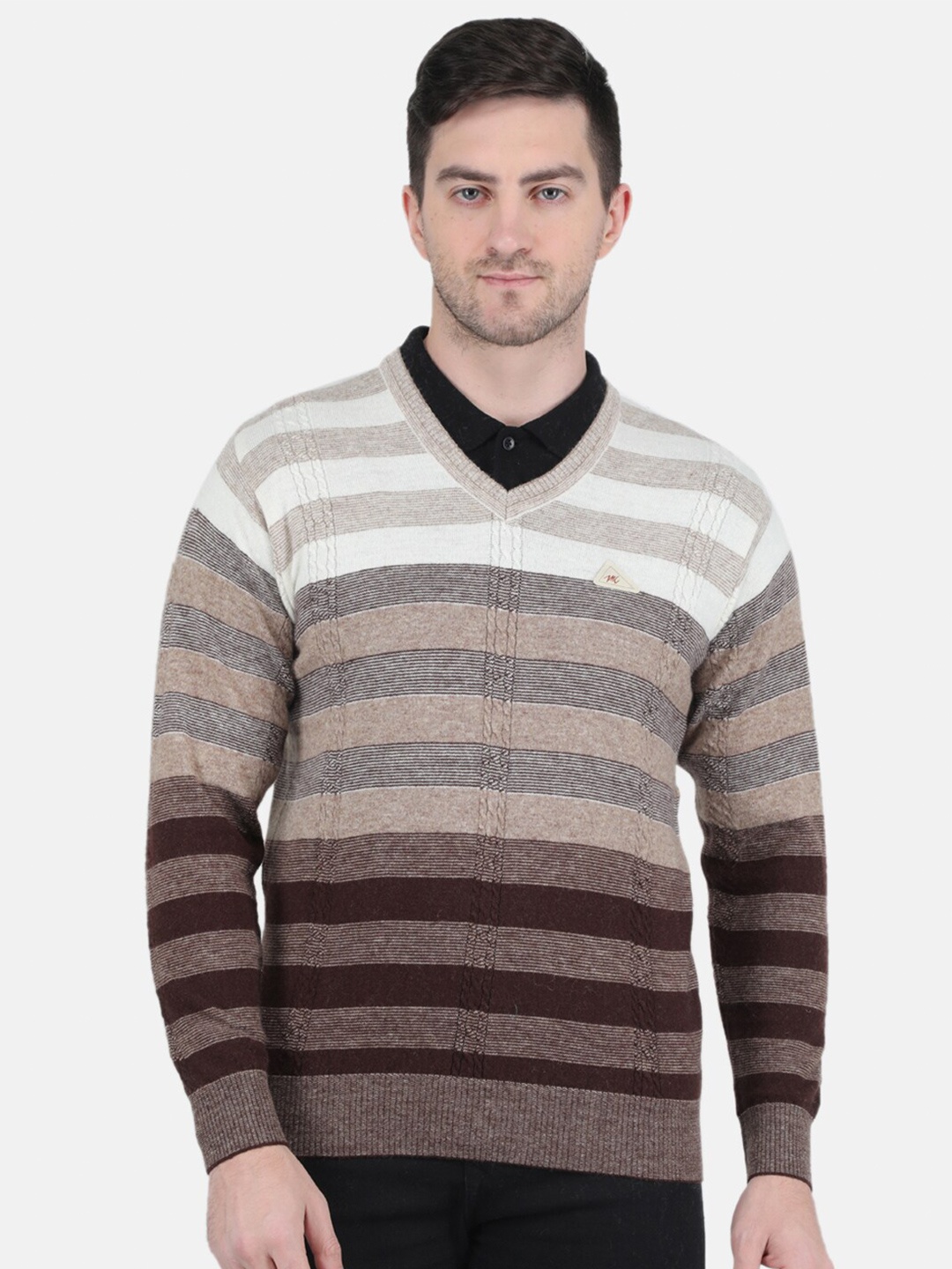 

Monte Carlo Striped Pullover Ribbed Sweaters, Brown