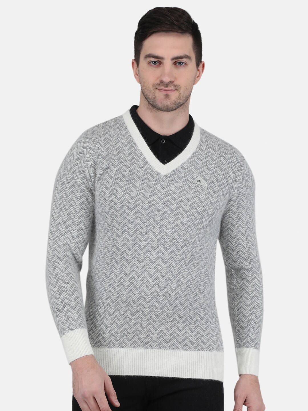 

Monte Carlo Men Printed Woolen Pullover, Grey