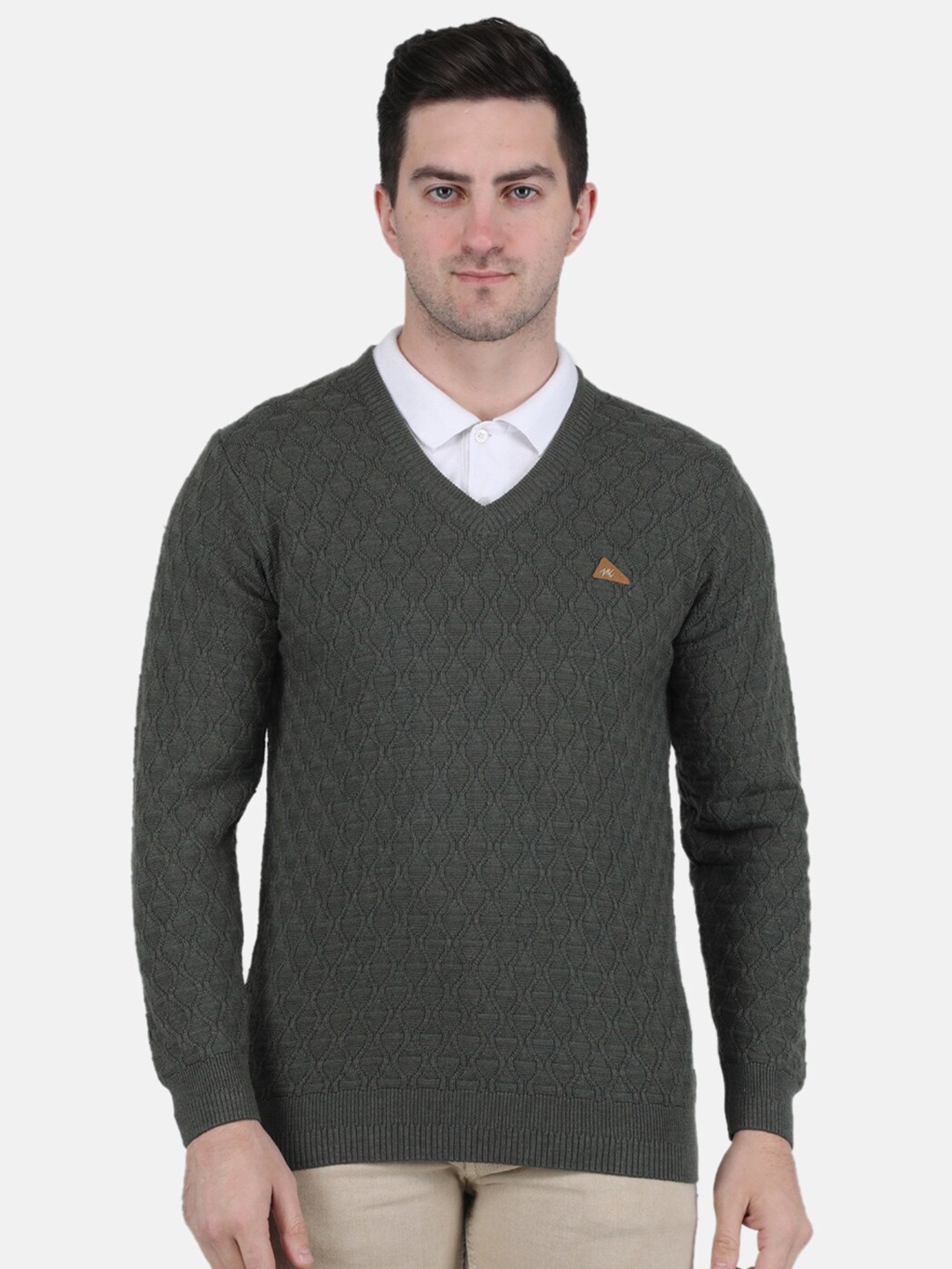 

Monte Carlo Men Cable Knit Woolen Pullover, Olive