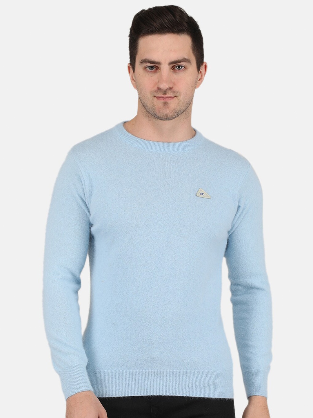 Monte Carlo Men Round Neck Long Sleeves Wool Pullover, Blue