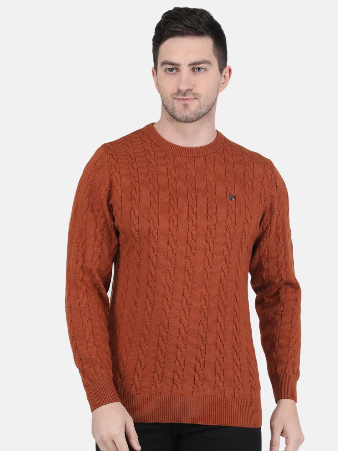 

Monte Carlo Men Cable Knit Wool Pullover Sweater, Brown