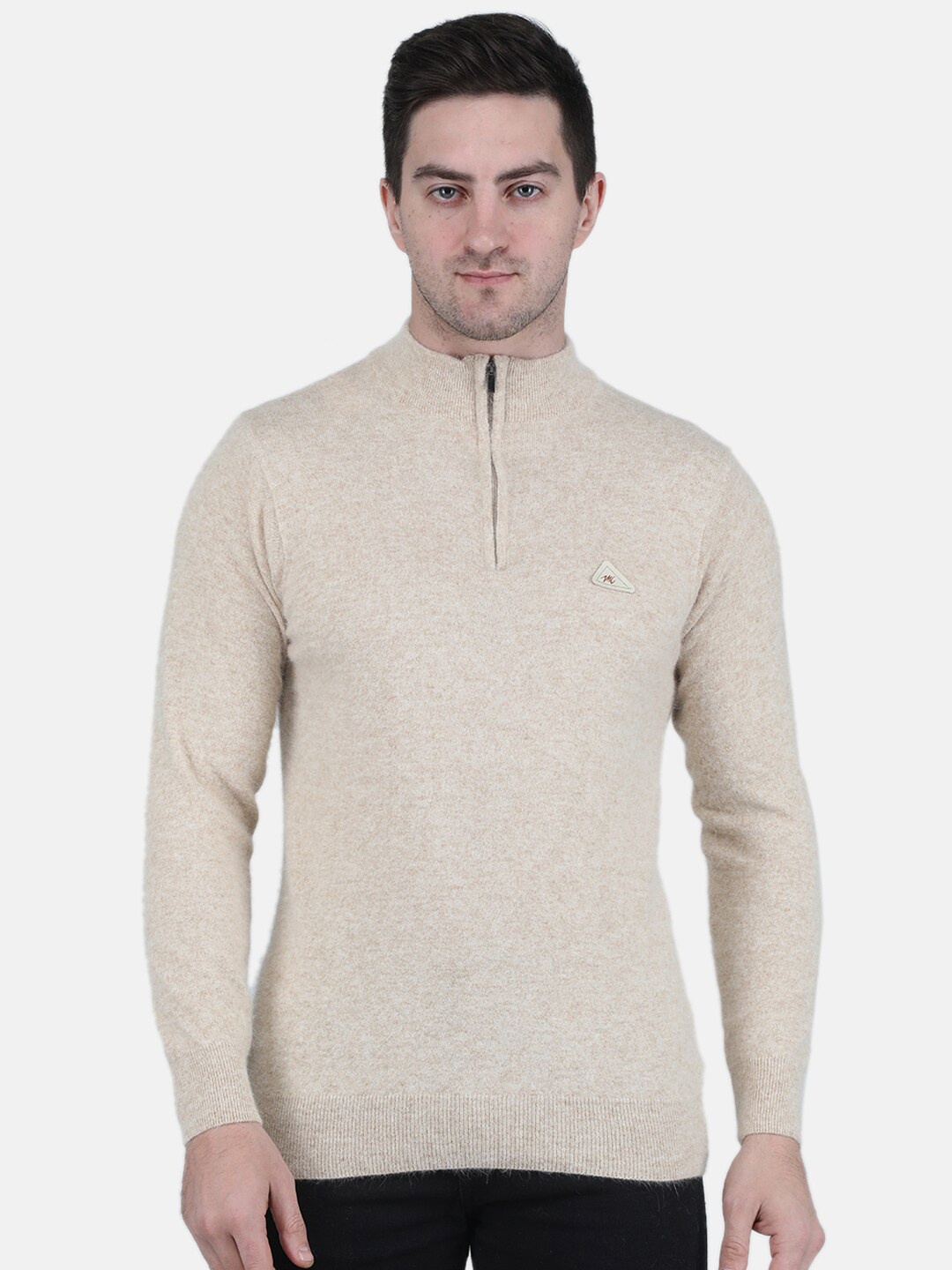 

Monte Carlo Men Mock Collar Wool Pullover, Beige