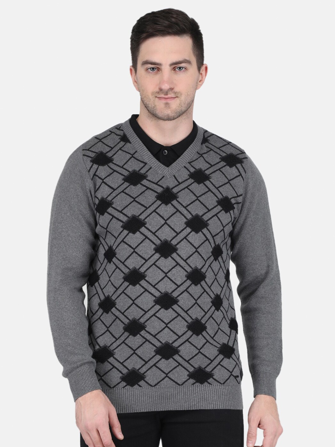 

Monte Carlo Men Wool Checked Pullover, Grey