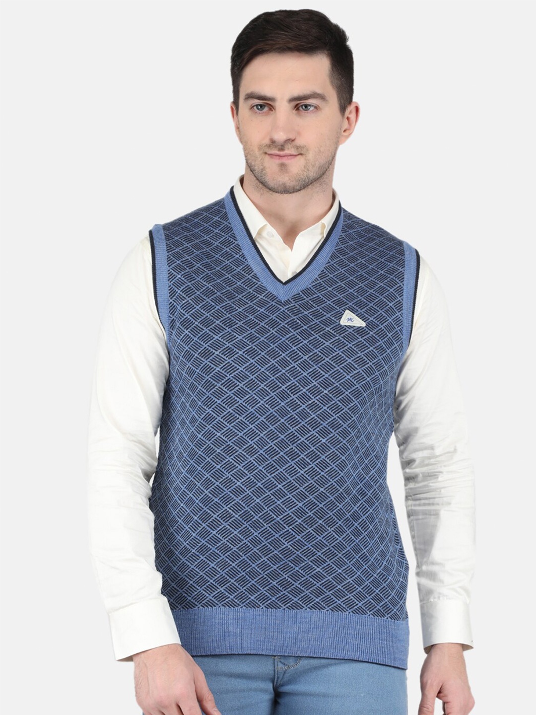 

Monte Carlo Men V-Neck Wool Sweater Vest, Blue