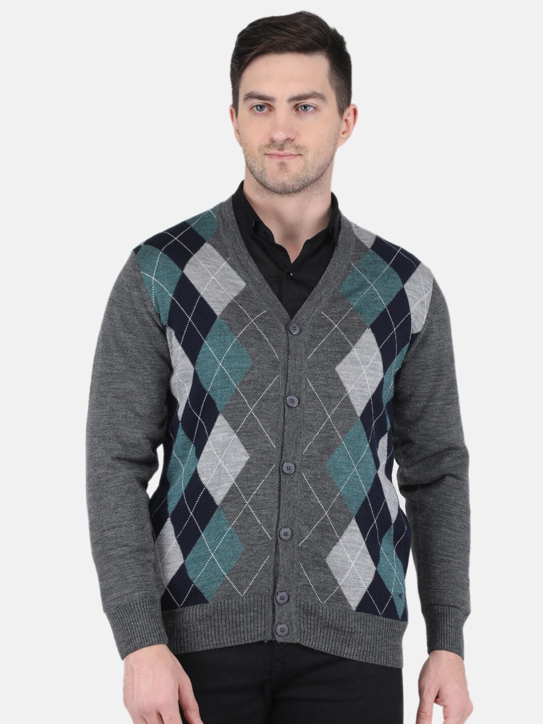 

Monte Carlo Men Printed Cardigan, Grey