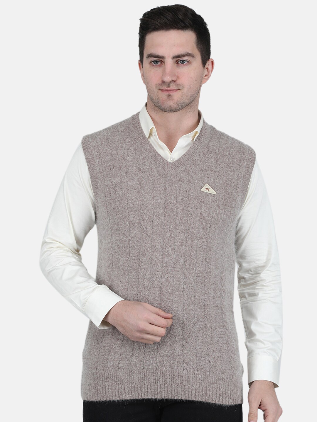 

Monte Carlo Cable Knit Self Design Sweater Vest Sweaters, Grey