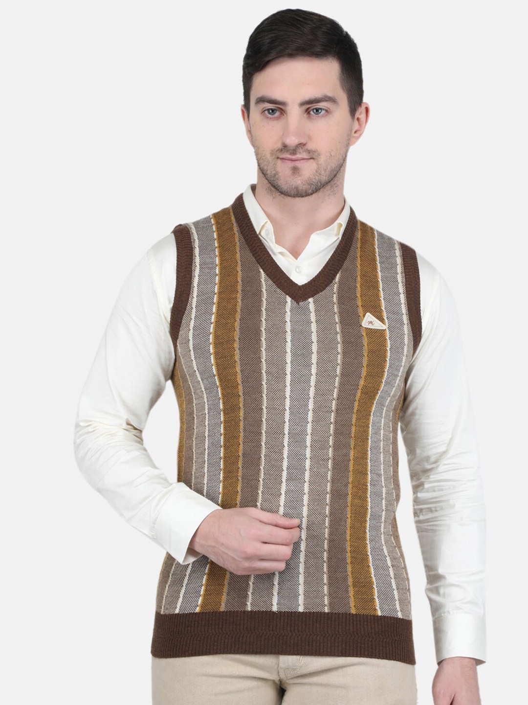 

Monte Carlo Men Striped Wool Sweater Vest, Brown