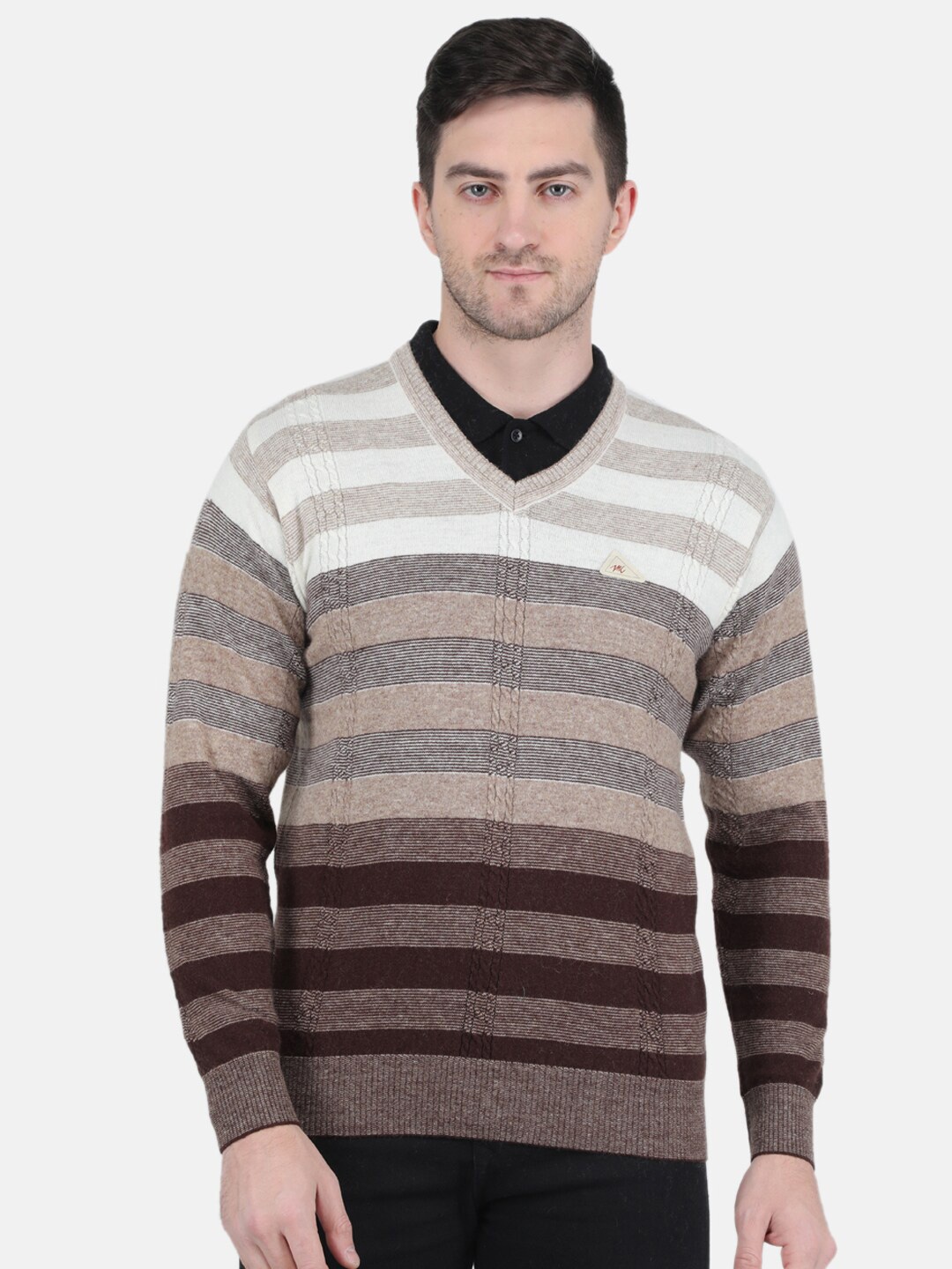 

Monte Carlo Men Striped Wool Pullover, Brown