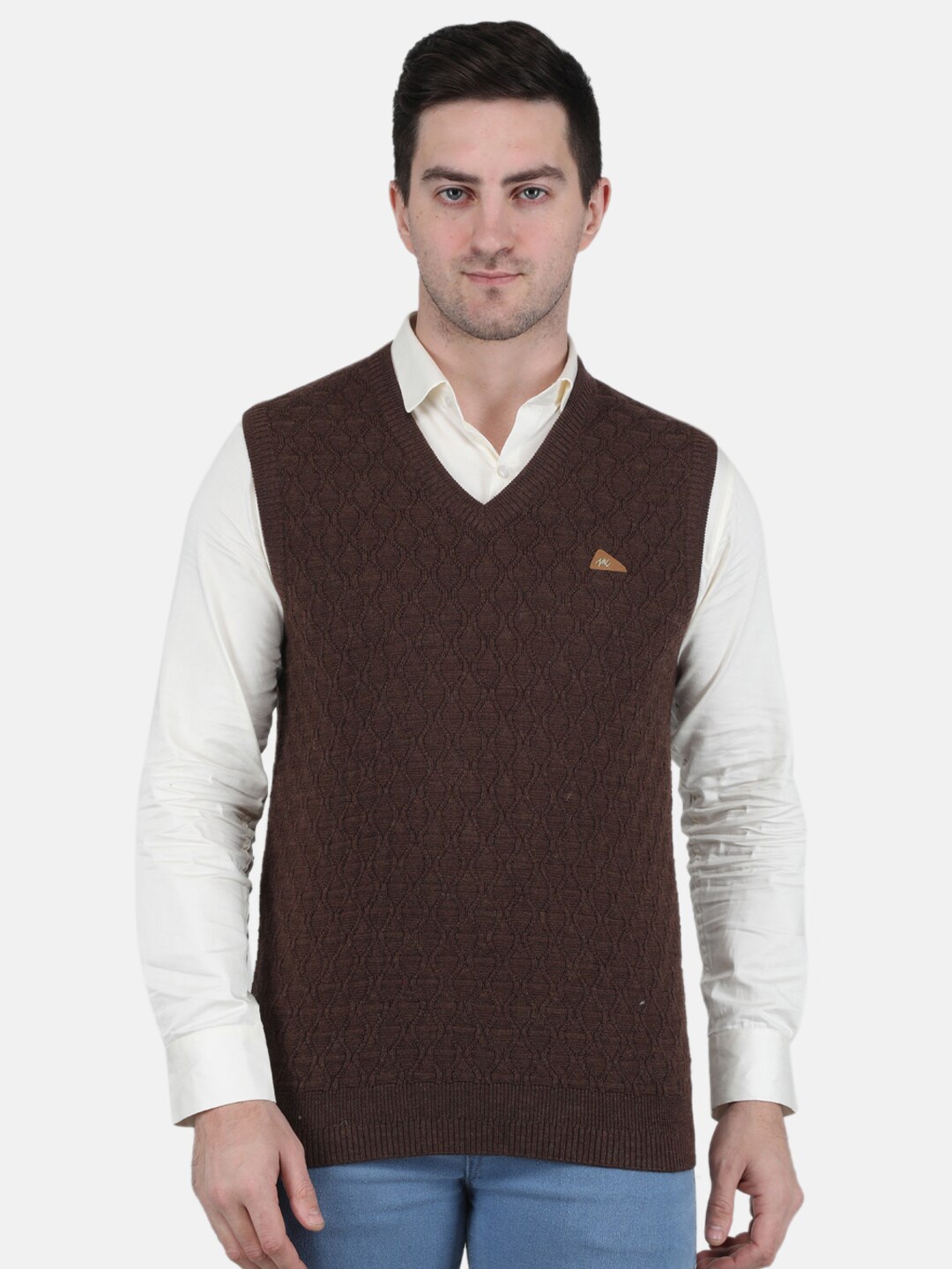 

Monte Carlo Men Cable Knit Cotton Sweater Vest, Brown