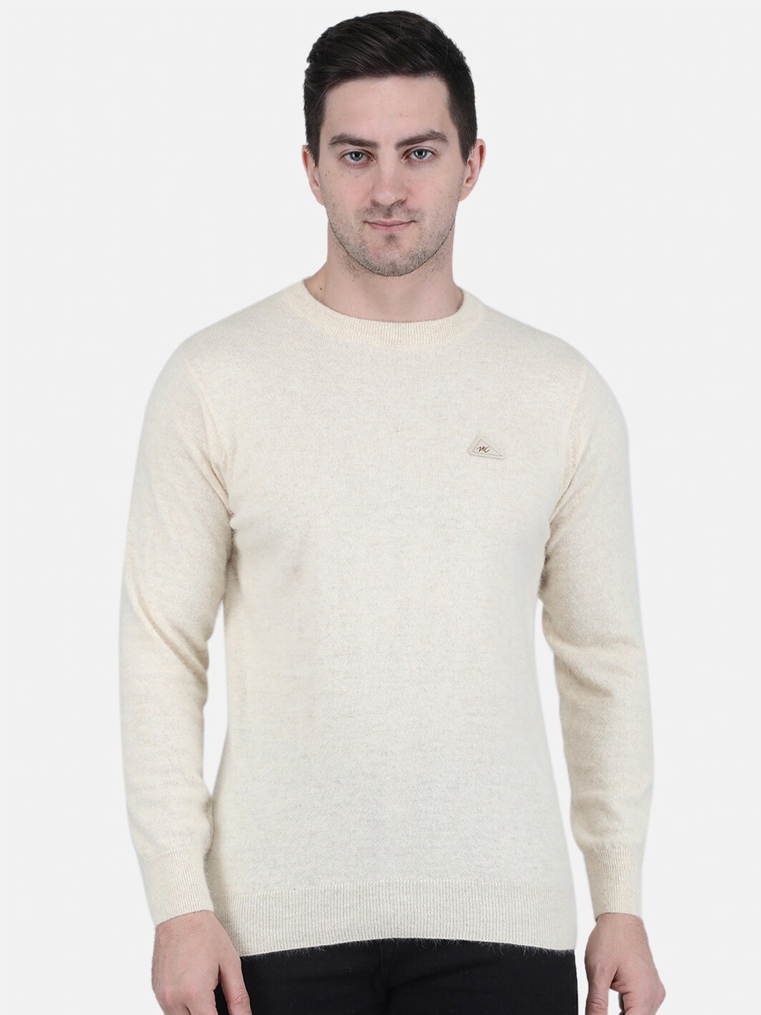 

Monte Carlo Men Round Neck Long Sleeves Wool Pullover, Cream