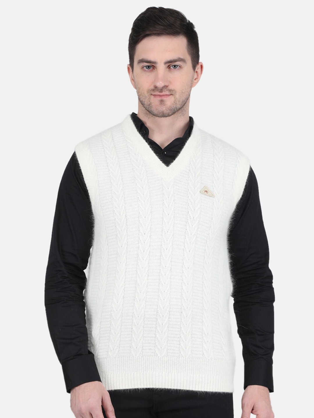 

Monte Carlo Men Cable Knit Wool Sweater Vest, White