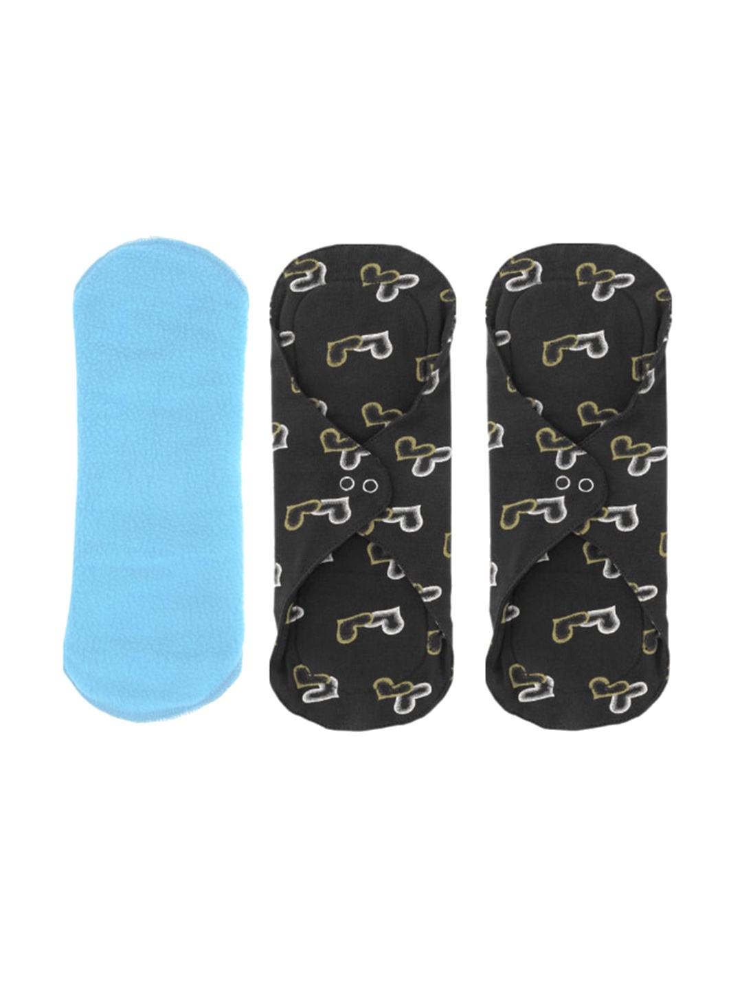 

CareDone Set Of 3 Leak Proof Organic Cotton Reusable Sanitary Cloth Pads, Black