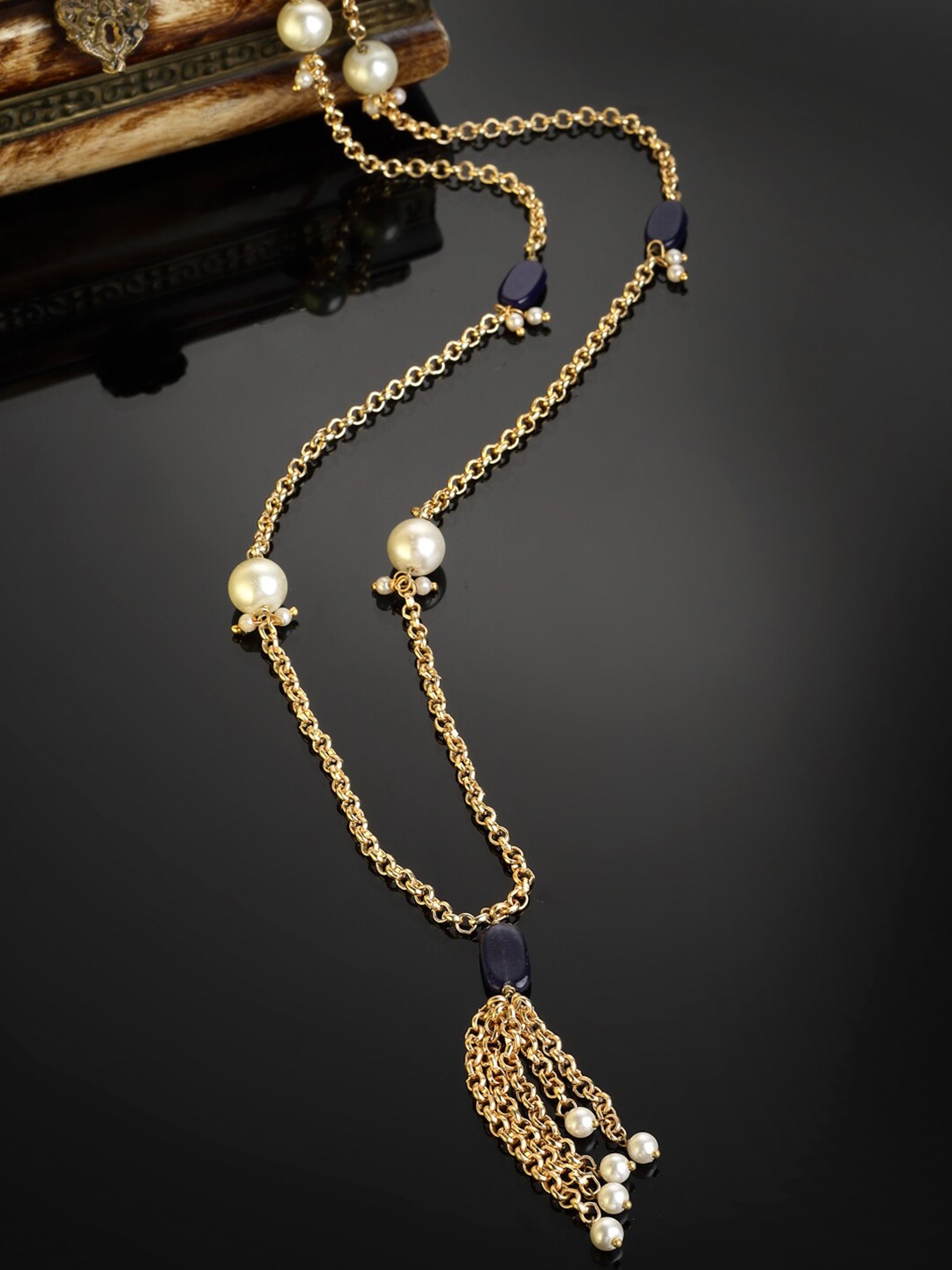 

DUGRISTYLE Pearls & Natural Stones Studded Necklace, Gold