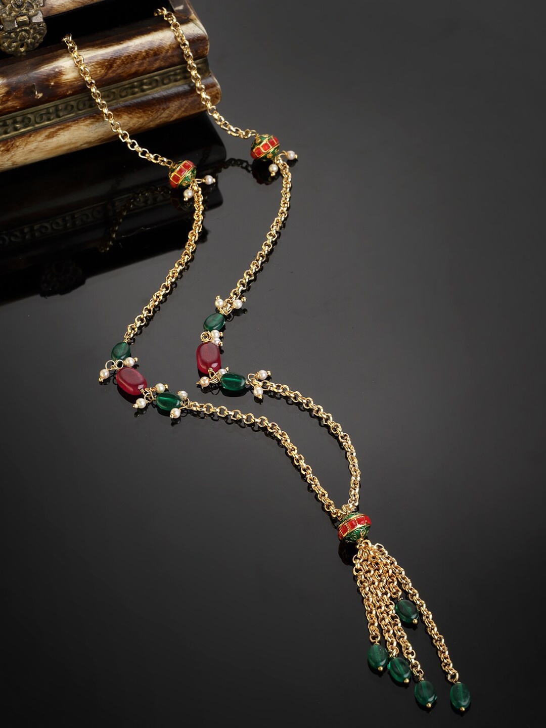 

DUGRISTYLE Pearls & Natural Stones Studded Layered Necklace, Gold