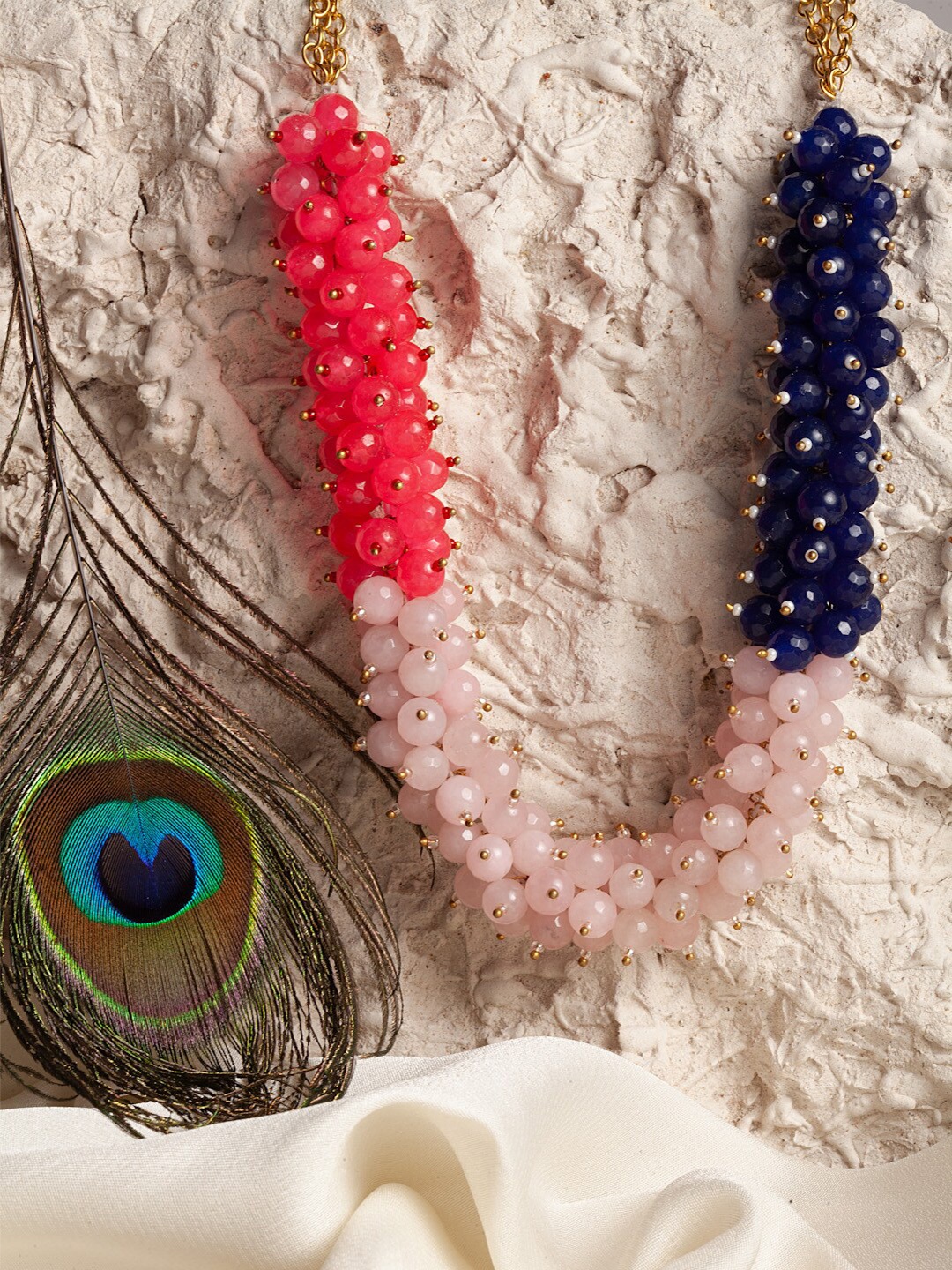 

DUGRISTYLE Pearls & Natural Stones Studded Necklace, Gold