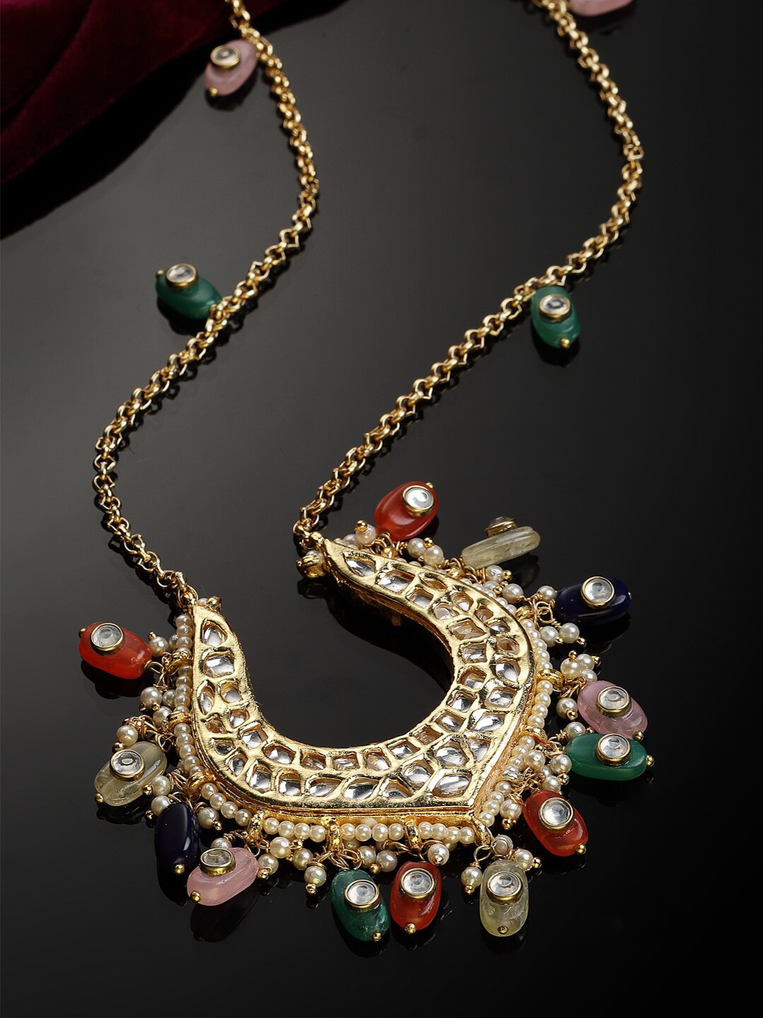

DUGRISTYLE Women Gold-Plated Kundan Necklace, Green