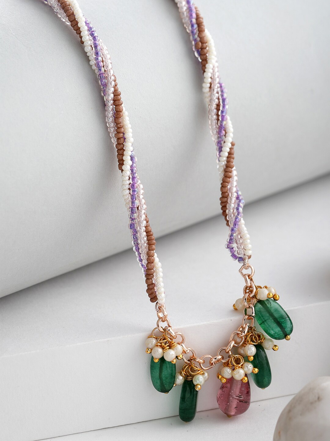 

DUGRISTYLE Women Gold-Plated Beaded Necklace, Green