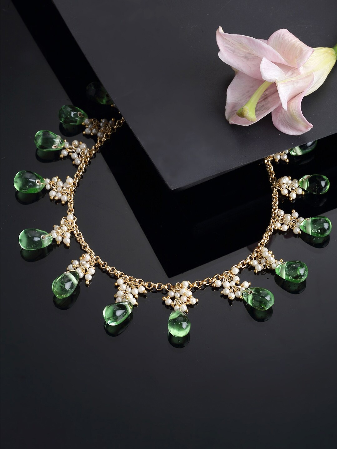 

DUGRISTYLE Pearls & Natural Stones Studded Necklace, Gold