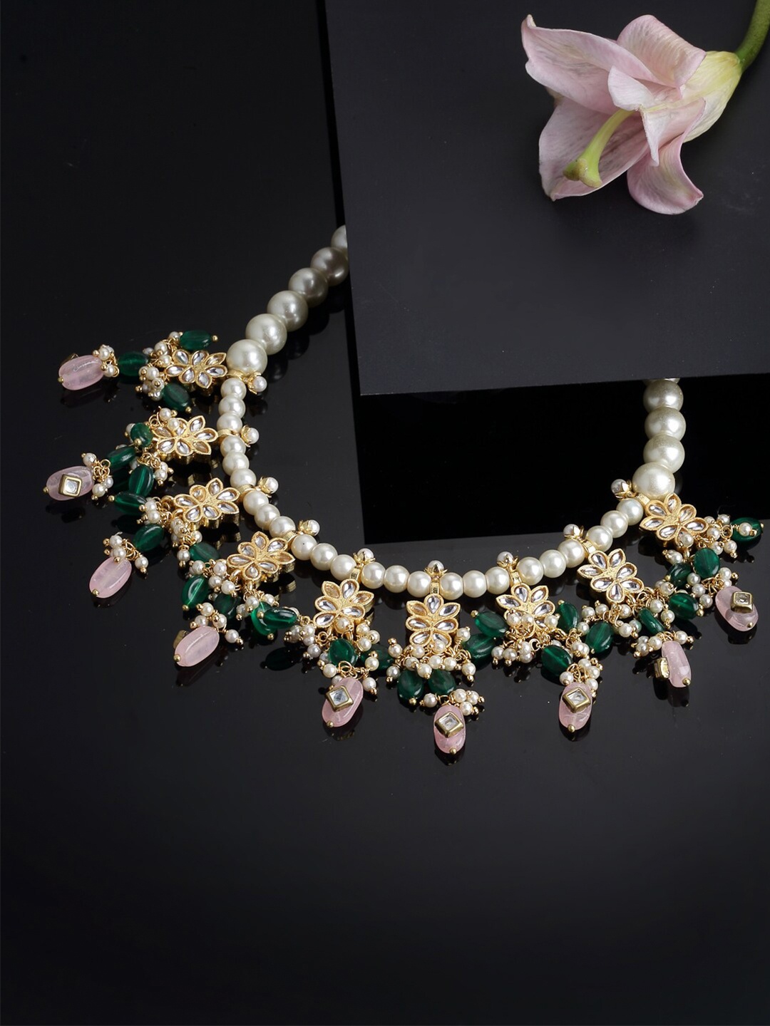 

DUGRISTYLE Pearls & Natural Stones Necklace, Gold