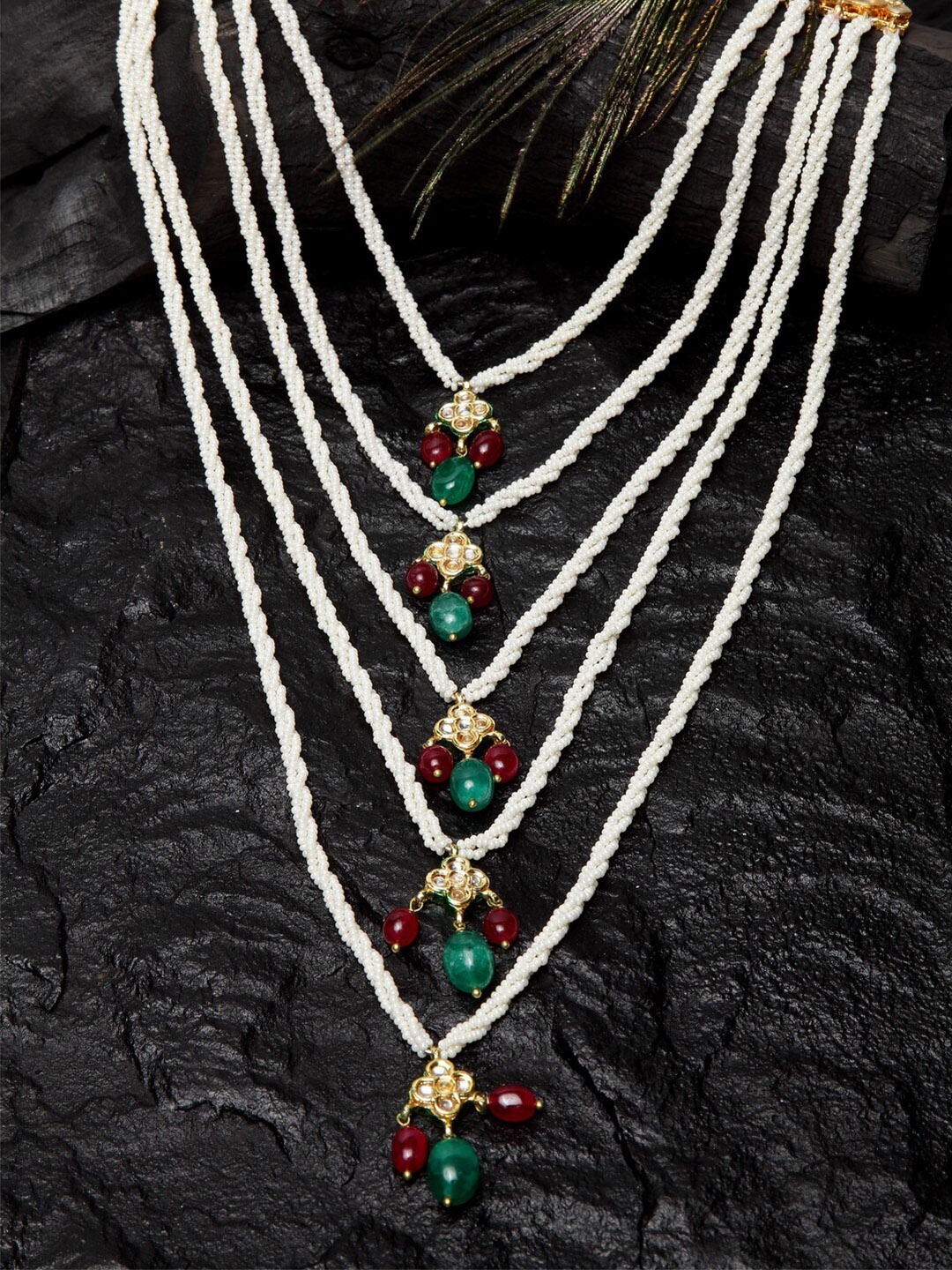 DUGRISTYLE Gold-Plated Kundan & Pearl Studded Layered Necklace