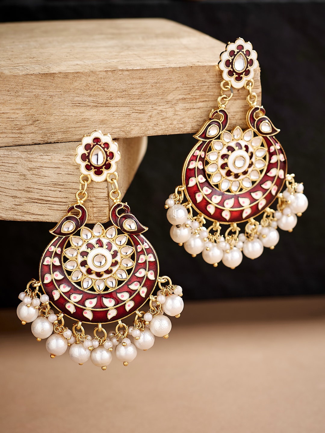 

ATIBELLE Gold-Plated Classic Chandbalis Earrings, Maroon