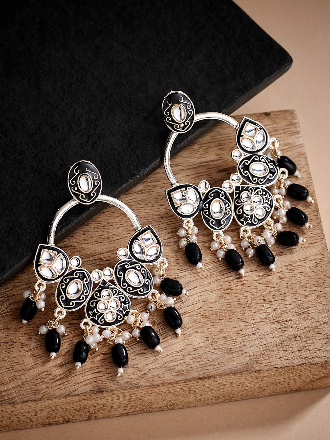 

ATIBELLE Gold Plated Classic Drop Earrings, Black