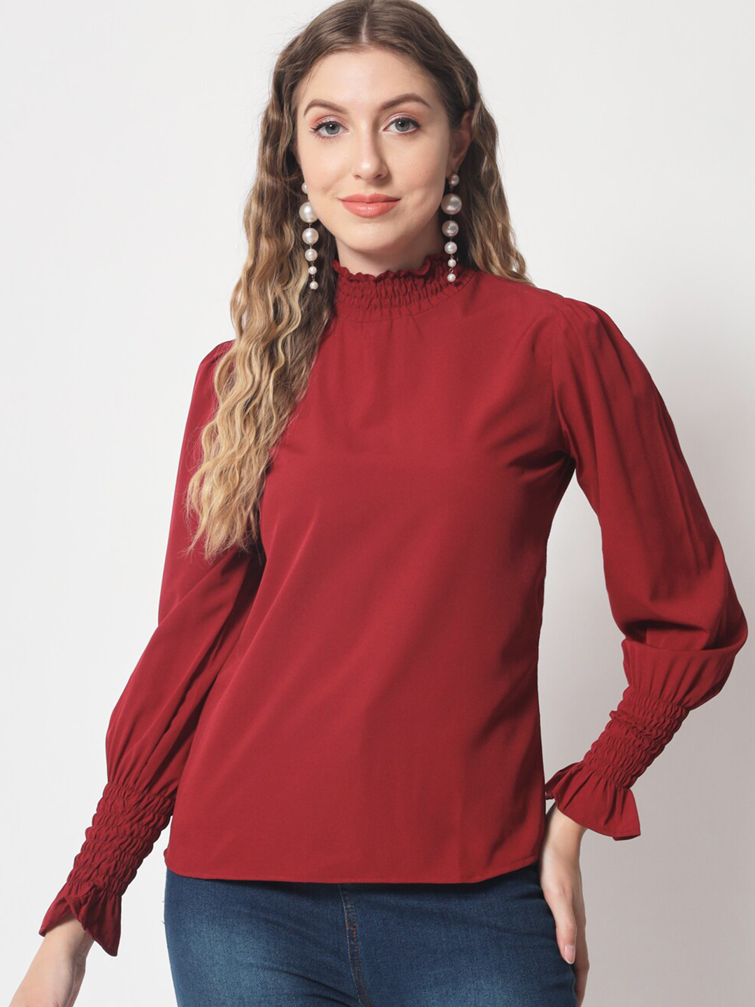 

Womenster Regular Crepe Top, Maroon