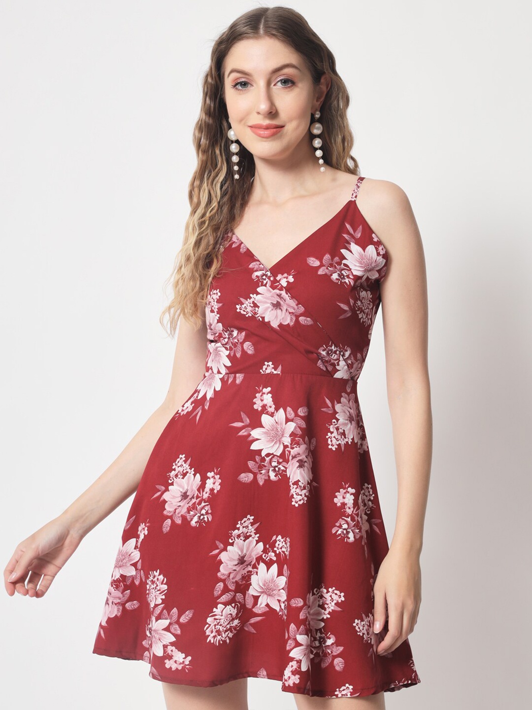 

Womenster Floral Fit And Flare Dress, Maroon