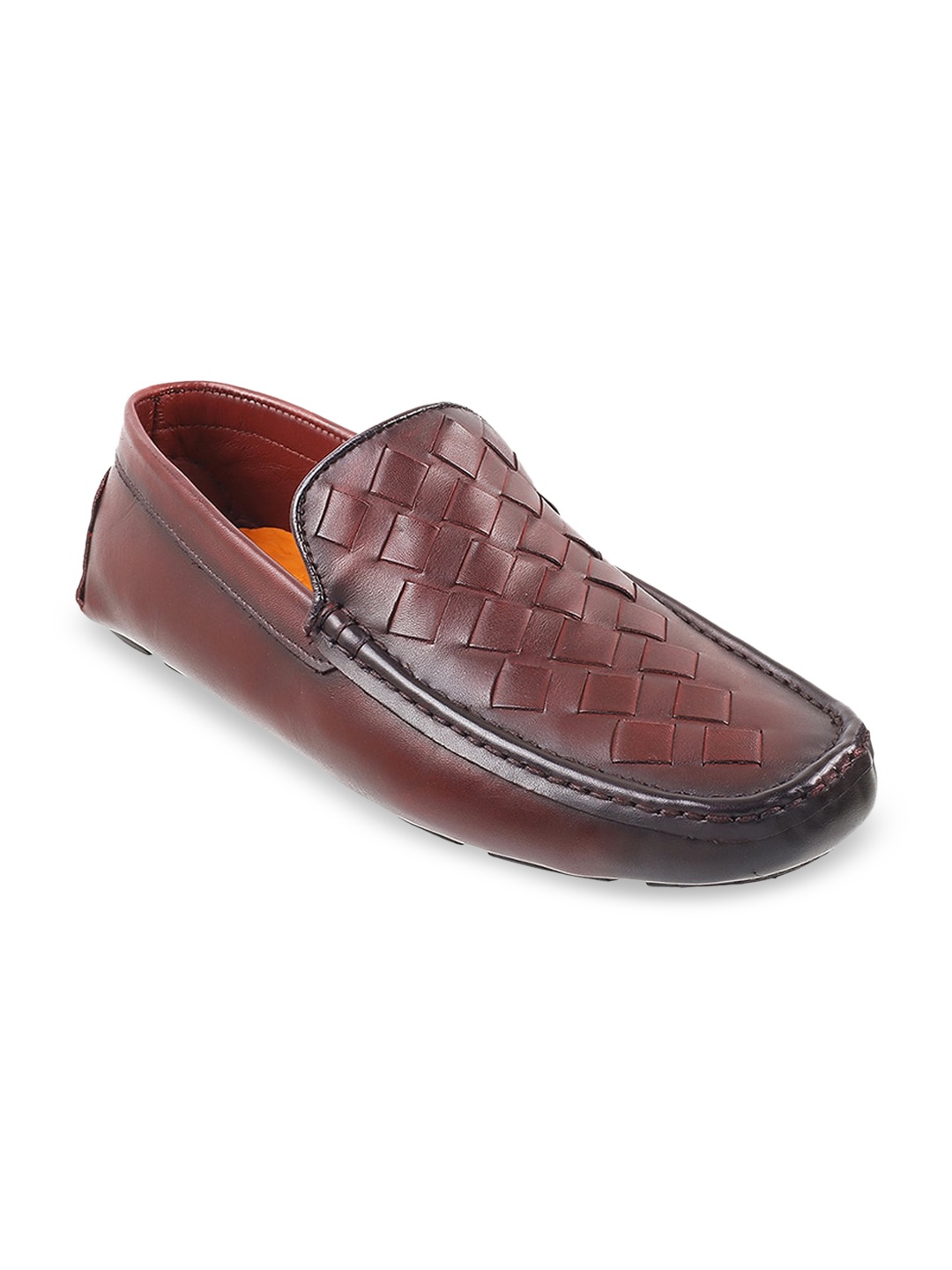 

DAVINCHI Men Textured Leather Loafers, Maroon